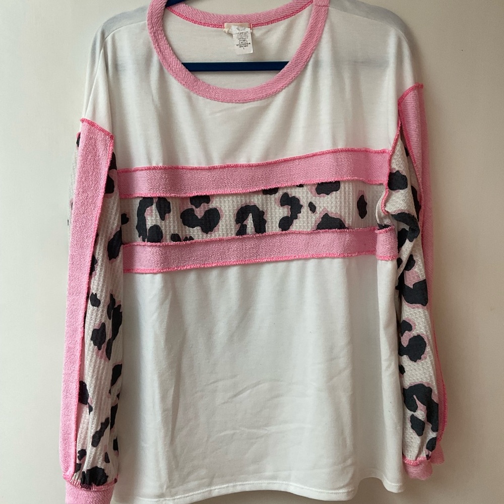 Pink and White Animal Print Long Sleeve Top